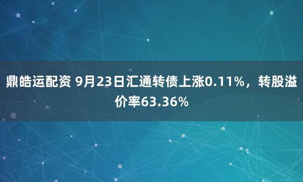 鼎皓运配资 9月23日汇通转债上涨0.11%，转股溢价率63.36%
